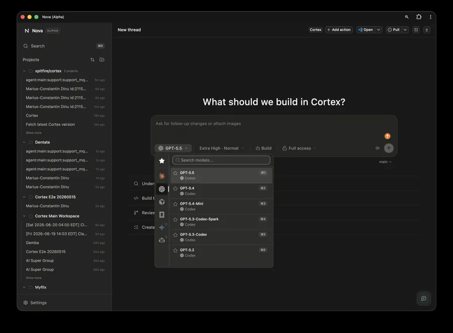 Nova, the browser IDE surface for a governed agent session.
