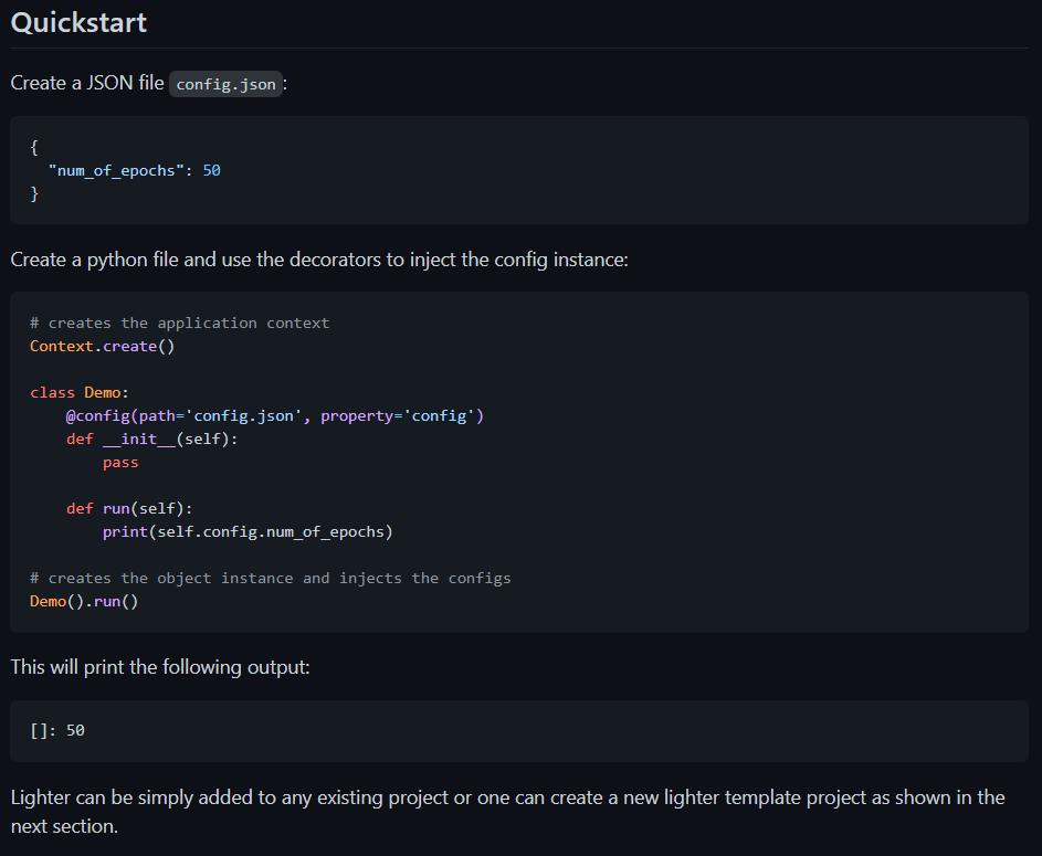 A Lighter configuration wiring modules together through dependency injection instead of nested kwargs.