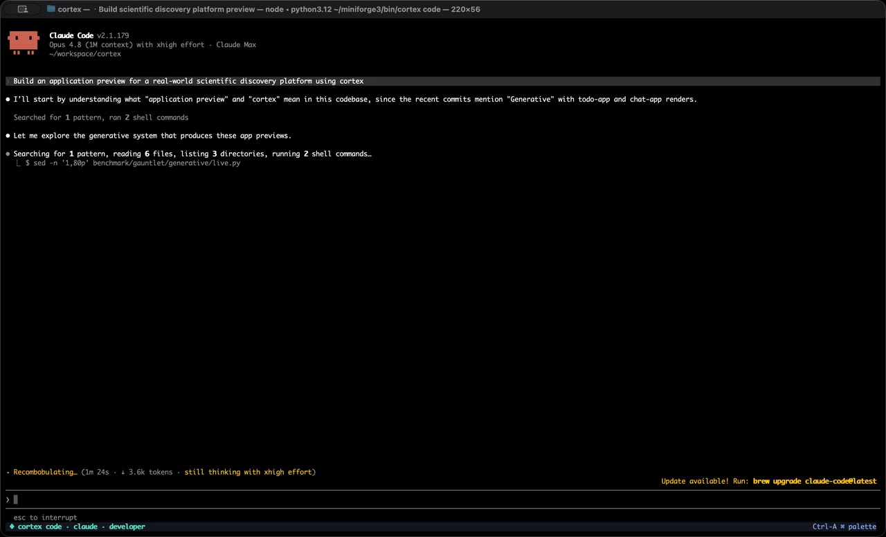 Coding-agent CLI session showing tool calls, file reads and shell commands in a repository