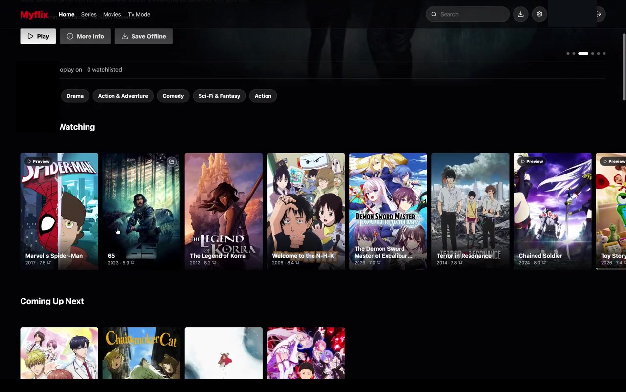 Myflix catalogue and playback navigation